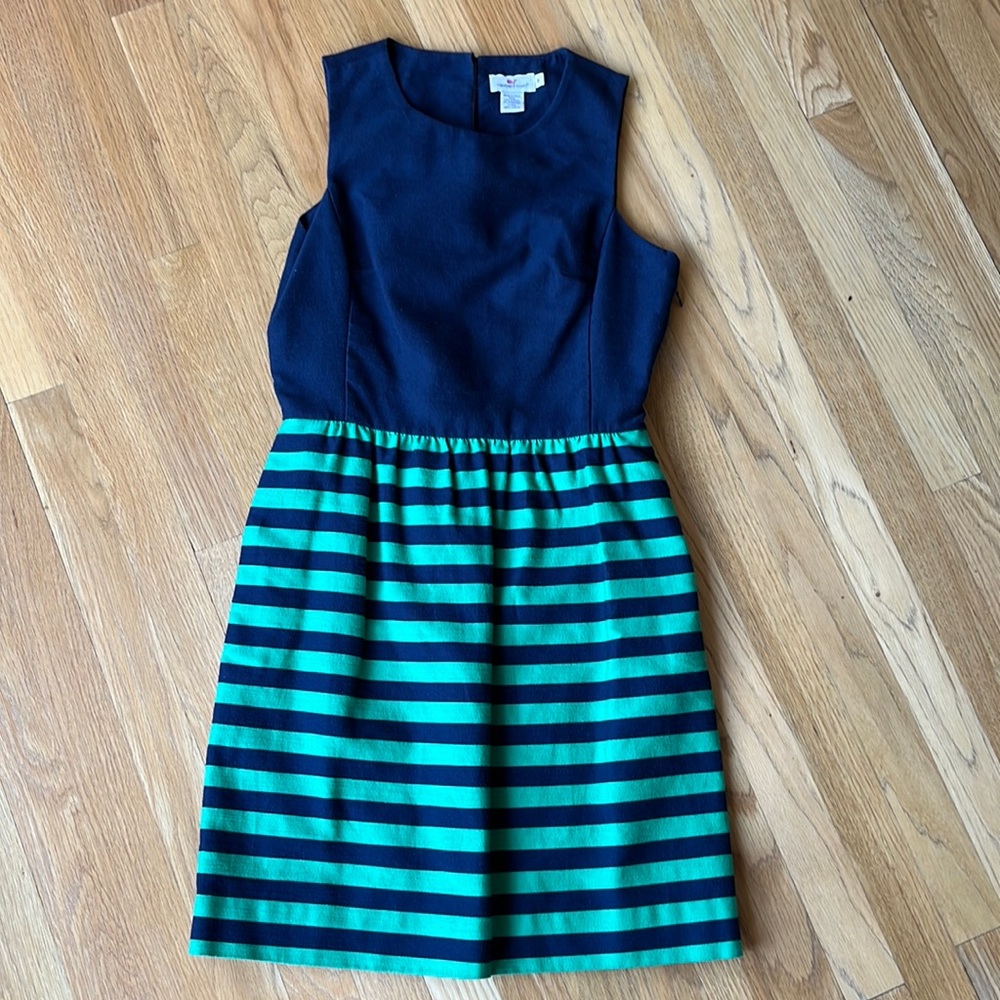 Vineyard Vines Above the Knee Navy Blue & Kelly Green Sleeveless Dress w/Pockets